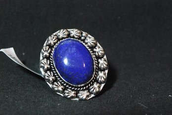 Beautiful Lapis Cabachon Ring German Silver Setting Size 6