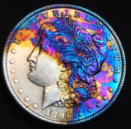 1896 Morgan Silver Dollar Rainbow Toning XF / AU ! (dmz44)