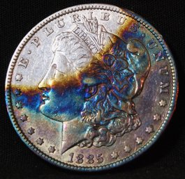 1885  Morgan Silver Dollar RAINBOW TONING    NICE! (pls24)