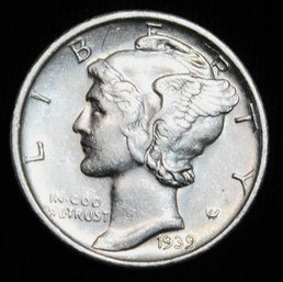 1939-S  Mercury Silver Dime  AU UNCIRC  Great Date! Nice  Coin!  (grs32)