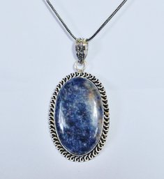 Natural Sodalite Stone Pendant Necklace On German Silver Chain NEW