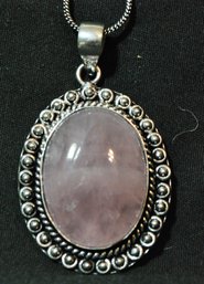 Rose Quartz Cabachon Pendant German Silver Setting With 18' Chain