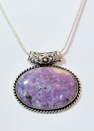 NEW Natural Purple Charoite Pendant Necklace W/Sterling Silver Chain Spiritual HEALING STONE OF POSITIVITY