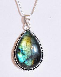 Natural Labradorite Pendant Necklace / Sterling Silver Chain STONE OF PROTECTION & Spiritual HEALING  NEW