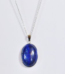 Natural Lapis Lazuli Pendant Necklace On Sterling Silver Plated Chain NEW