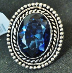 Lab-Created Blue Sapphire Ring  German Silver Setting  Size 8  NEW