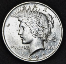 1923  Peace Silver Dollar XF PLUS  / AU   Sharp & Good Luster!  Super Coin!  (pcg57)