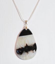 Natural Black & White Onyx Druzy Geode Agate Necklace /Sterling Silver Chain Spiritual HEALING  Stone