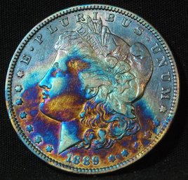 1889   Morgan Silver Dollar RAINBOW TONING    NICE! (jcd93)