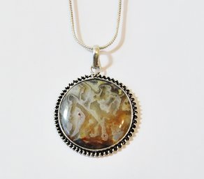 Natural Crazy Lace Agate Pendant Necklace /Sterling Silver Chain STONE Spiritual HEALING & HAPPINESS  NEW