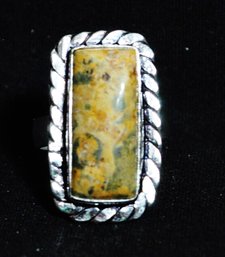 Natural Leopard-Skin Jasper Hand-Crafted Ring Sterling Silver .925 Setting  Size 7.5 Spiritual HEALING STONE