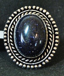 Blue Sun Stone Cabachon Ring  German Silver Setting  Size 7  NEW