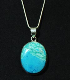 Natural Chrysocolla Pendant Necklace / Sterling Silver Chain HEALING Wisdom Stone Spiritual NEW