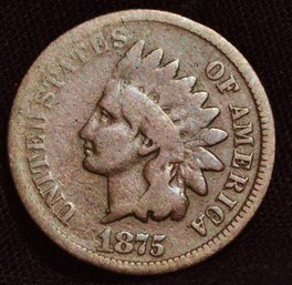 1875 Indian Head Cent  Fine / VF Solid Coin SHARP DATE Semi Key Date  (eda27)