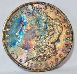 1886  Morgan Silver Dollar XF PLUS Good Date  RAINBOW TONING!  (rgs47)