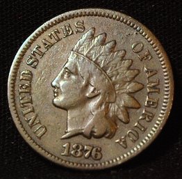 1876 Indian Head Cent  F / VF  Partial Liberty! AMAZING CONDITION FOR THIS Key Date!  SUPER!  (2far5)