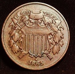 1865 Two Cent Piece  VF Plus  FAINT 'WE'  Great Coin!  (fav33)