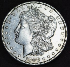 1900  Morgan Silver Dollar  AU / Near BU Full Chest Feathering  (wpy99)