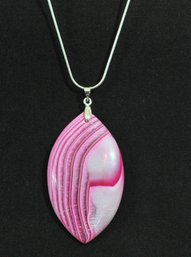 Natural Pink Onyx Agate Pendant Necklace /Sterling Silver Chain Spiritual HEALING STONE  NEW