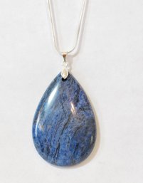 Natural Blue Wood Grain Jasper Pendant Necklace /Sterling Silver Chain STONE Spiritual HEALING & HAPPINESS NEW