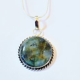 Natural Labradorite Pendant Necklace / Sterling Silver Chain Spiritual HEALING Stone  NEW