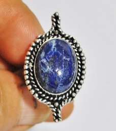 Beautiful  Natural Lapis Cabachon Ring German Silver Setting Size 7  Healing Stone