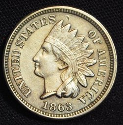 1863  Indian Head Cent  XF Plus / AU  Full Liberty & 4 Diamonds GREAT DATE! Super NICE  (fca48)