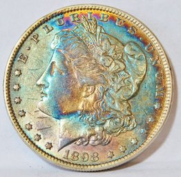 1898  Morgan Silver Dollar VF Plus / XF  RAINBOW TONING!  (3lmn8)