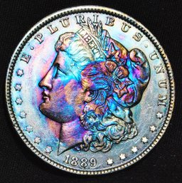 1889  Morgan Silver Dollar  Rainbow Toning Nice   (4rth6)