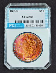 1881-S  PCI Graded MS66  Graded  Morgan Silver Dollar  Rainbow Toning Nice   (6ahh4)