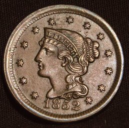 1852 Braided Hair Large Cent / Penny XF PLUS / AU Full  Sharp Liberty And Curls! (2stp4)