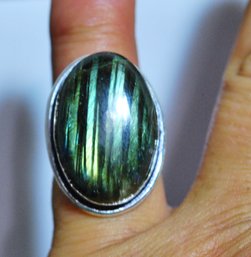 Natural Fiery Labradorite Hand-Crafted Ring Sterling Silver .925 Setting  Size 6  NEW