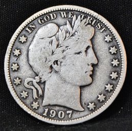 1907   Barber  Silver Half Dollar Partial Liberty Full Motto  NICE! (ntk49)