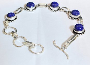 Lab-Created Lapis Lazuli Bracelet Sterling Silver Plated 7 1/4' NEW