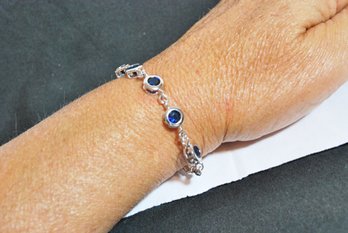 Lab-Created Blue Topaz Bracelet Sterling Silver Plated 6 3/4' SMALL   NEW