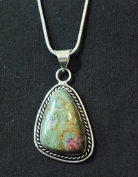 Natural Ruby Fuchsite Pendant Necklace / Sterling Silver Plated Chain STONE  Spiritual HEALING  NEW