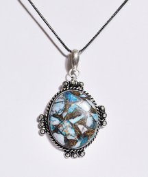 Natural Copper Turquoise Stone Pendant Necklace On German Silver Chain NEW Healing Stone