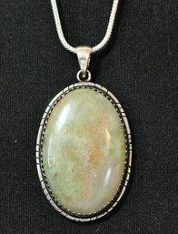 Natural Seraphinite Pendant Necklace / Sterling Silver Plated Cabachon & Chain STONE Spiritual HEALING NEW