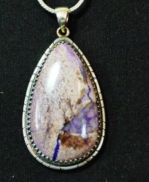 Natural Charoite Pendant Necklace / Sterling Silver Plated Cabachon & Chain STONE Spiritual HEALING NEW