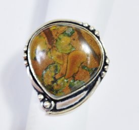 GORGEOUS!  Natural Bamboo Jasper Hand-Crafted Ring Sterling Silver .925 Setting  Size  6  Spiritual HEALING