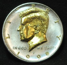 1998  Kennedy Half Dollar Gold & Silver Plated W/ Acrylic Overlay   (etp24NT)