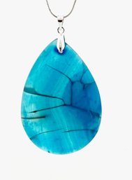 Natural Blue Dragon Vein Agate Pendant Necklace /Sterling Silver Chain Spiritual HEALING  Stone