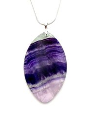 Natural Purple / Green Fluorite Pendant Necklace W/Sterling Silver Chain HEALING Stone Spiritual NEW