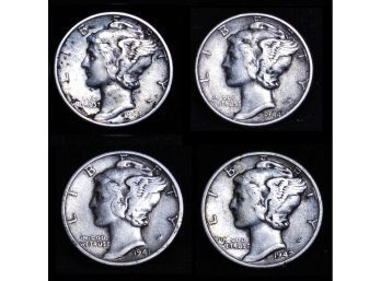 Lot Of 4 Mercury Dimes 1941  1942  1943  1944    (xyr5)