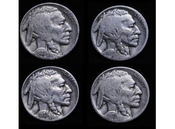 Lot Of 4  1920-D   1925   1927  1929-S   BETTER  / KEY  DATES!  Early Buffalo Nickels  (cpor8)