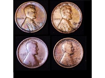 Lot Of 4  1909  1919  1919  1927  Early Lincoln Wheat Cents SUPER NICE!! (5ada7)