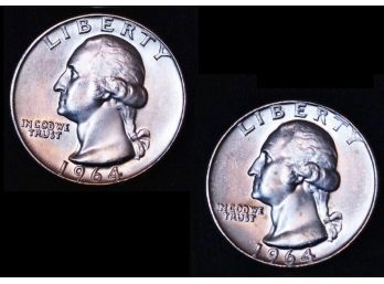 2 1964-D Silver Washington Quarters BU Proof-Like  (25rfd)