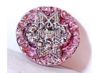 RARE Antique Vintage Iridescent Glass Button PINK Beaded Buckle Pattern