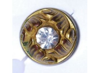 RARE Antique Gay 90's Brass & Glass Button Rhinestone