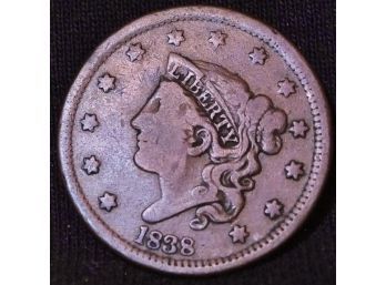 1838 Classic  Head Braided Hair Large Cent NICE! (49sch)